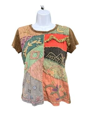 Rising International Embellished Patchwork Top M